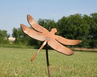 Metal Dragonfly Stake, rustic garden art, dragonfly garden stake, garden marker, gift for her, dragonfly, metal bug stake, outdoor dragonfly