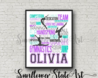 Personalized Gymnastics Poster Typography, Gymnast Gift, Gift for Gymnasts, Gymnastic Team Gift, Gymnastic Art, Gymnast Print,