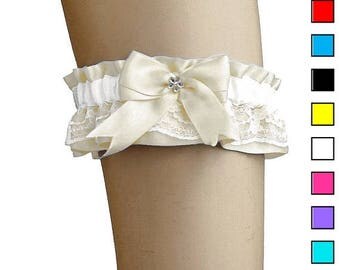 Bridal ivory and white garter, lace garter wedding, vintage style, wedding lingerie, handmade garter plus size wedding bride garter 0085-08