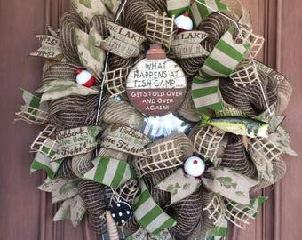Sale Fishing Wreath, Lake House Wreath, Cabin Wreath, Burlap Fishing Wreath, Beach Wreath, Gone Fishing Wreath, Rustic Wreath