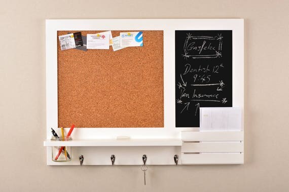 Large White Memo Board Chalkboard and Cork Board Organiser