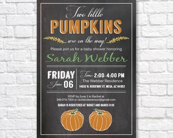 TWINS BABY SHOWER invitation - Two little pumpkins - gender neutral baby shower invitation- chalkboard baby shower invite- Twins pumpkin