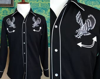 H-Bar-C Men's Western Shirt - Black Double Eagle Dress Westernwear - S