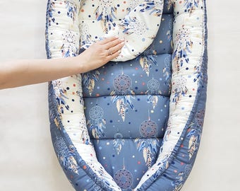 READY TO SHIP!Double-sided babynest,Baby nest,Baby lounger,Baby positoner,Feather,Dreamcatcher,Remouvable mattress,newborn gift,co sleeper