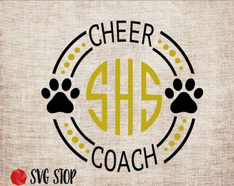 Paw Cheer Coach Monogram Frame - SVG, DXF, PNG, Jpg, Eps - Cut File - Silhouette, Cricut, Sublimation Printing - Instant Digital Download