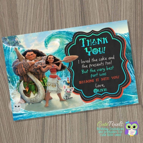 Moana Thank You Card, Moana Birthday Card, Moana Birthday ...