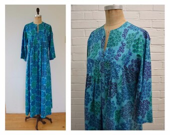 Vintage 70s caftan, blue purple caftan, hippie caftan