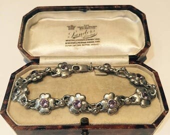 Summer Sale Vintage Silver Amethyst Bracelet, beautiful flower design.