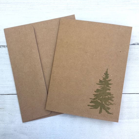 Tree Note Cards Hand Stamped Kraft Note Card Rustic