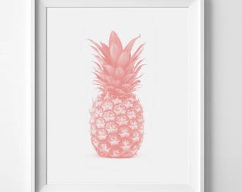 Pineapple Poster, Coral Pineapple, Tropical Wall Art, Pink Pineapple, Coral Decor, Peach Printable Art, Coral Decor, Pink Art, Kitchen Decor