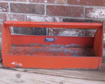 Vintage Red Toolbox, Kennedy Tool Caddy, Rusty Red Handled Caddy, Patina Red Metal Toolbox, Rusty Metal Toolbox, Industrial Toolbox