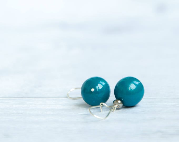Big blue earrings with shell effect, Blue bead earrings, Blue earrings for wedding, Blue ball earrings, Blue drop earrings for wedding