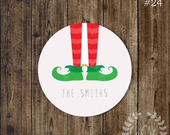 50% OFF CHRISTMAS GIFT Stickers, Elf Feet Modern Grey Family Christmas Sticker, Gift Sticker, Holiday Sticker, Design #24