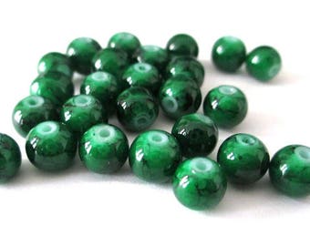 20 dark green speckled beads 6mm (B-05)