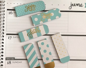 Mint & White Magnetic Bookmark
