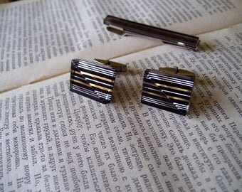 Vintage Cufflinks and Tie Clip Soviet Cufflinks