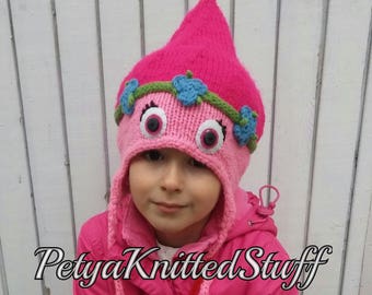 Poppy Troll Hat, Princess Poppy Trolls Hat, Troll Hat, Halloween Hat,Poppy Knitted Hat, Girls Knitted Hat, Trolls Movie Hat, Trolls Costume