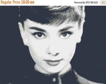 audrey hepburn cross stitch pattern needlepoint point de croix ponto cruz - 331 x 248 stitches with AIDA 14 - V021