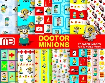 Minion Doctors digital paper pack - printable papers - Instant download - 12x12 inches papers - for home printing - DIY