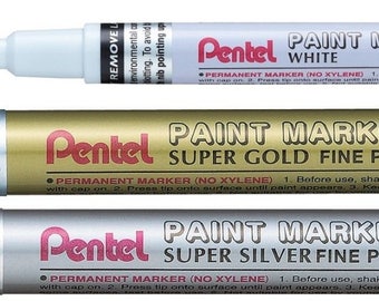 3pcs-Pentel Permanent paint Marker FINE Point Gold, Silver ,White (MSP10)