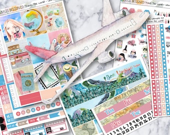 ULTIMATE Weekly Kit / Travel The World / Planner Stickers / Fits Erin Condren Vertical & MAMBI / Hand Drawn / Watercolor