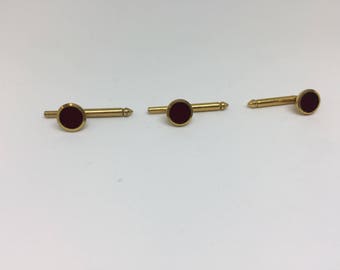 Vintage Hickok Mens Shirt Studs, Yellow w/ Red Stone - Tux, Cuffs