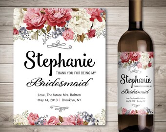 Custom 'Will You Be My Bridesmaid' Wine Bottle Label, Thank You For Being My Bridesmaid Gift, Personalized Wedding
