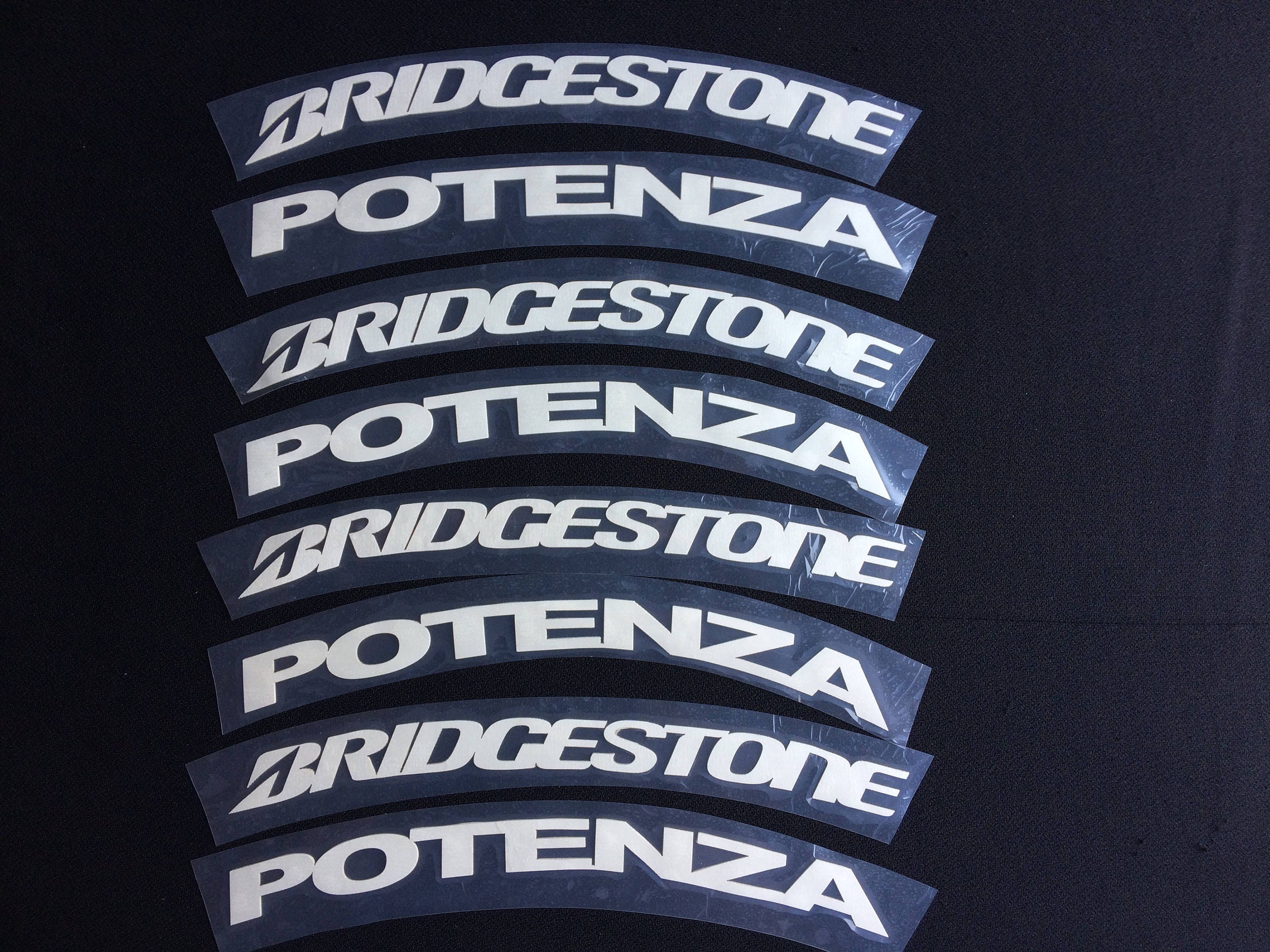 Permanent Tire Letters BRIDGESTONE POTENZA White Set of8
