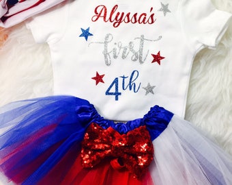 Girl's First 4th of July Outfit Baby's First 4th of July 1st 4th of July Independence Day Fourth July tutu - FREE PERSONALIZATION