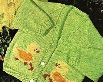 PDF Vintage Baby DUCK Motif Knitting Pattern Cardigan Toddler 1950s Maryland 715 Novelty, Kitsch, Heirloom, Old Fashioned, Cute, Ditsy