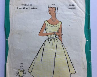 Fabulous 50's french vintage sewing pattern : Woman flared sleeveless dress size 16 taille 44 "Patron modele 10164"