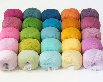 25 balls of DMC Natura Just Cotton and Yummy Colours yarn in different colours, 50 g per skein, crochet yarn, amigurumi yarn, cotton yarn