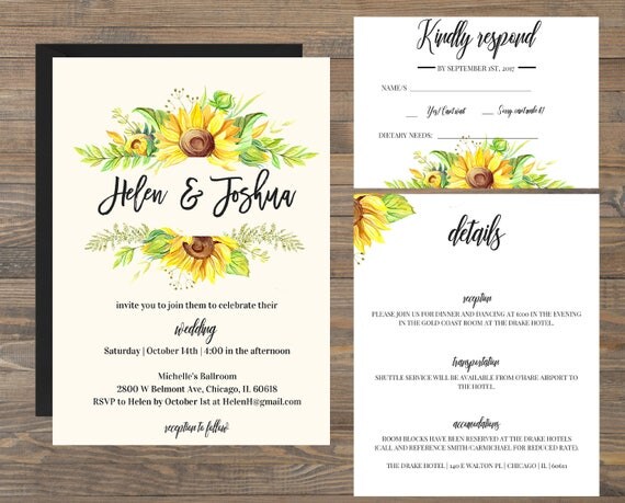 Sunflowers Wedding Invitation Rustic Sunflower Sunflowers Wedding Invitation Rustic Sunflower