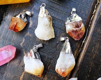 citrine nugget, nugget pendant, citrine pendant, silver capped pendant, boho pendant, raw gemstones, free form pendant, 15mm-35mm,