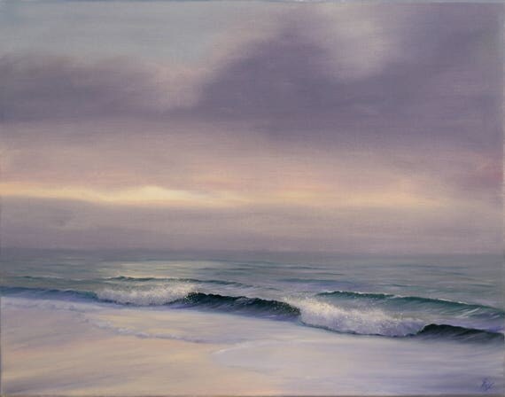 Original Ocean Oil Painting Coastal Landscape Sunset