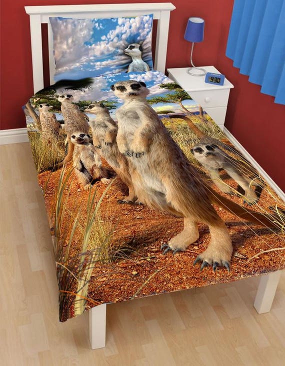 MEERKAT FAMILY Single Size Bed Duvet Cover Linen Set. Goth