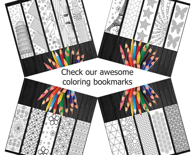 Bookmarks To Colour, Geometric Bookmarks, Colouring Bookmarks, Five Bookmarks, Gift For Bookworms, Book Lover Gift Download, Gift For Reader