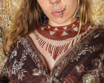 Tribal Mexican traditional glass beaded necklace