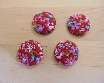 x 4 cabochons 20mm red ref TOUR11 floral fabric