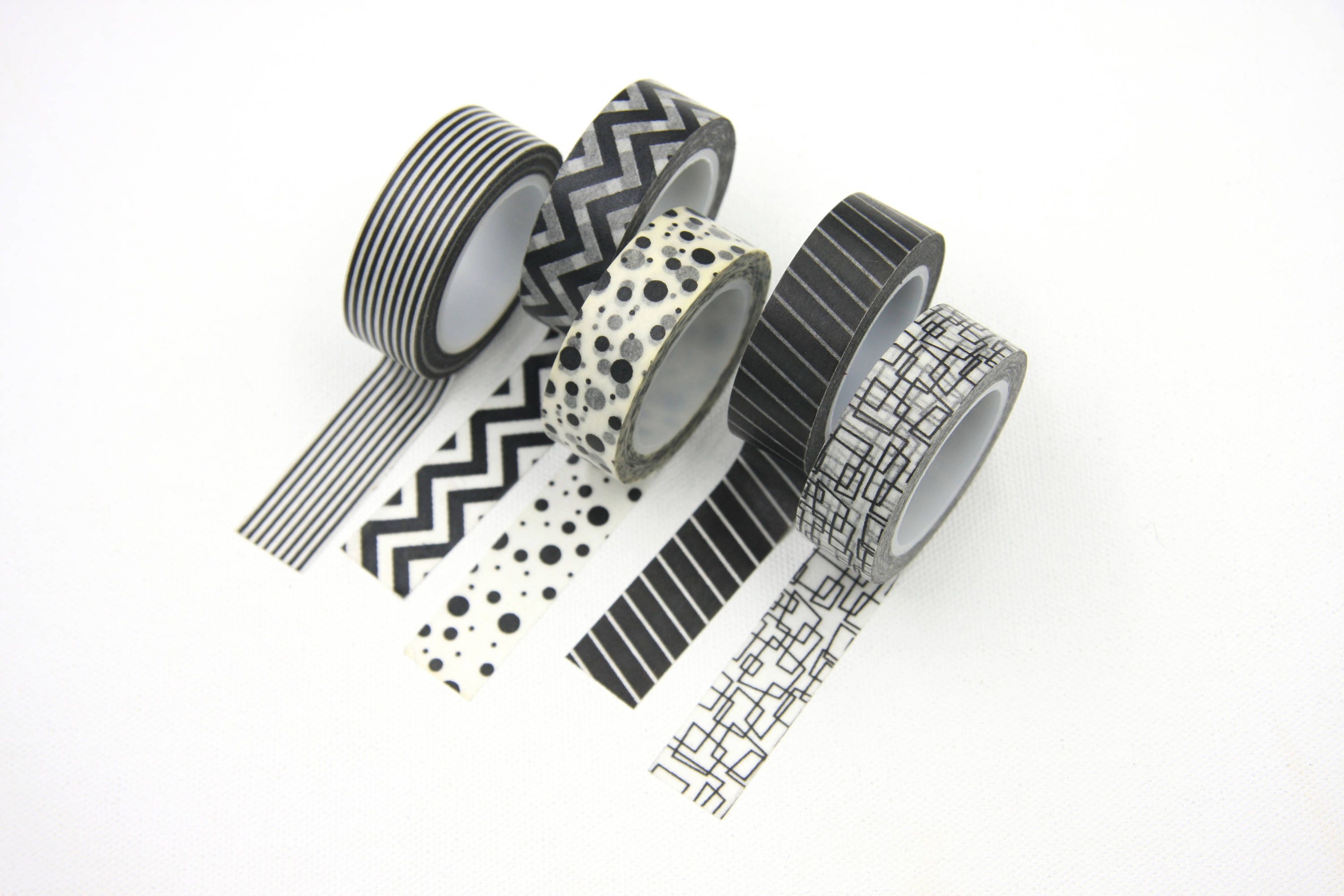 Black and White Washi Tape, Monochrome, Minimalist, Geometric Decorative Tape, Planner Journal