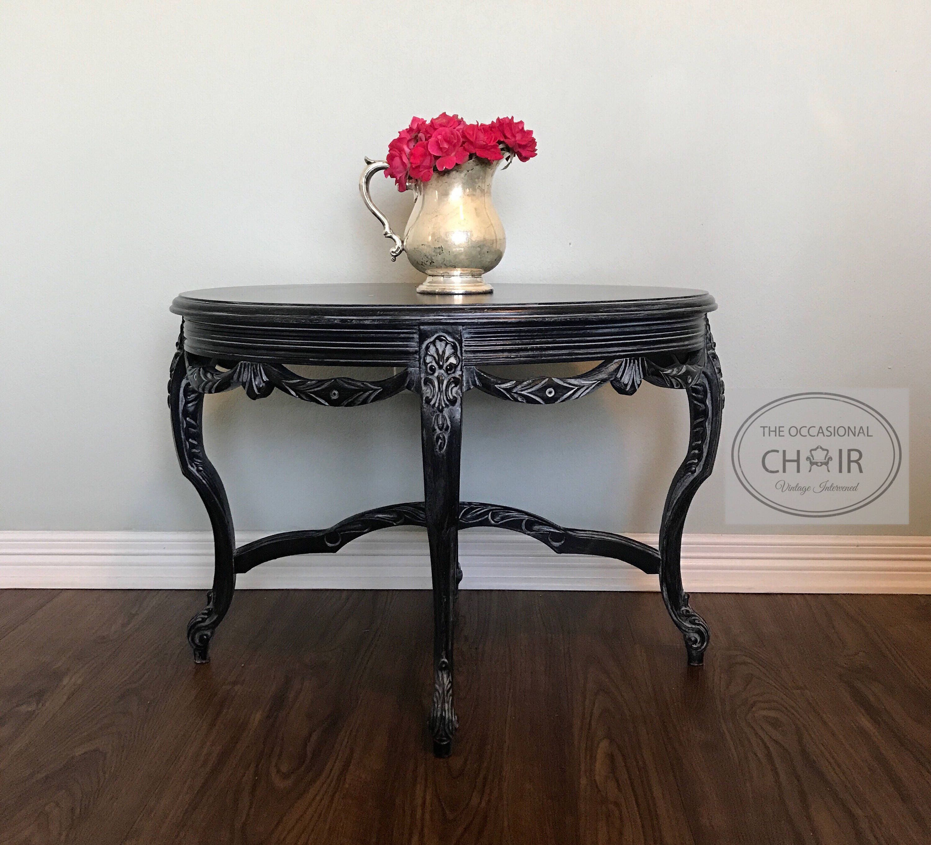 SOLD Midnight Moonlight Vintage Small Oval Black Coffee Table