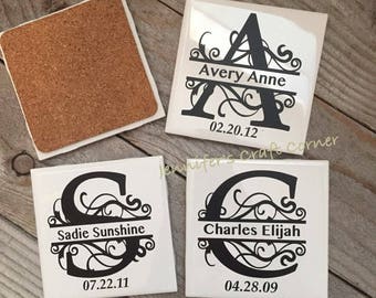 Personalized Coasters, Tile Coaster, Monogrammed Coaster, Wedding Favor, Wedding Gift, Name Tile Coasters, Name Sign, Bridal Shower, Coaster