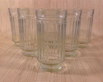 Vintage Anchor Hocking Banded Ribbed Drinking Glasses Tumblers SET OF 6