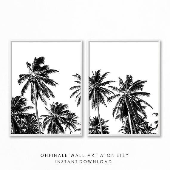 Black and White Palm Trees Print 2 Piece Wall Art Black and