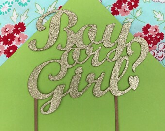 Gender Reveal Cake Topper boy or girl cake toppers glitter gold silver gender reveal cake toppers boy or girl
