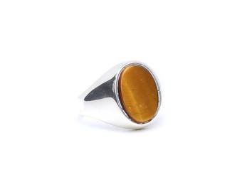 Tiger's Eye Ring - Men's Tigers Eye Ring, Men's Signet Ring, Sterling Silver Signet Ring, Men's Silver Ring, Gifts for Him, Gemstone Ring