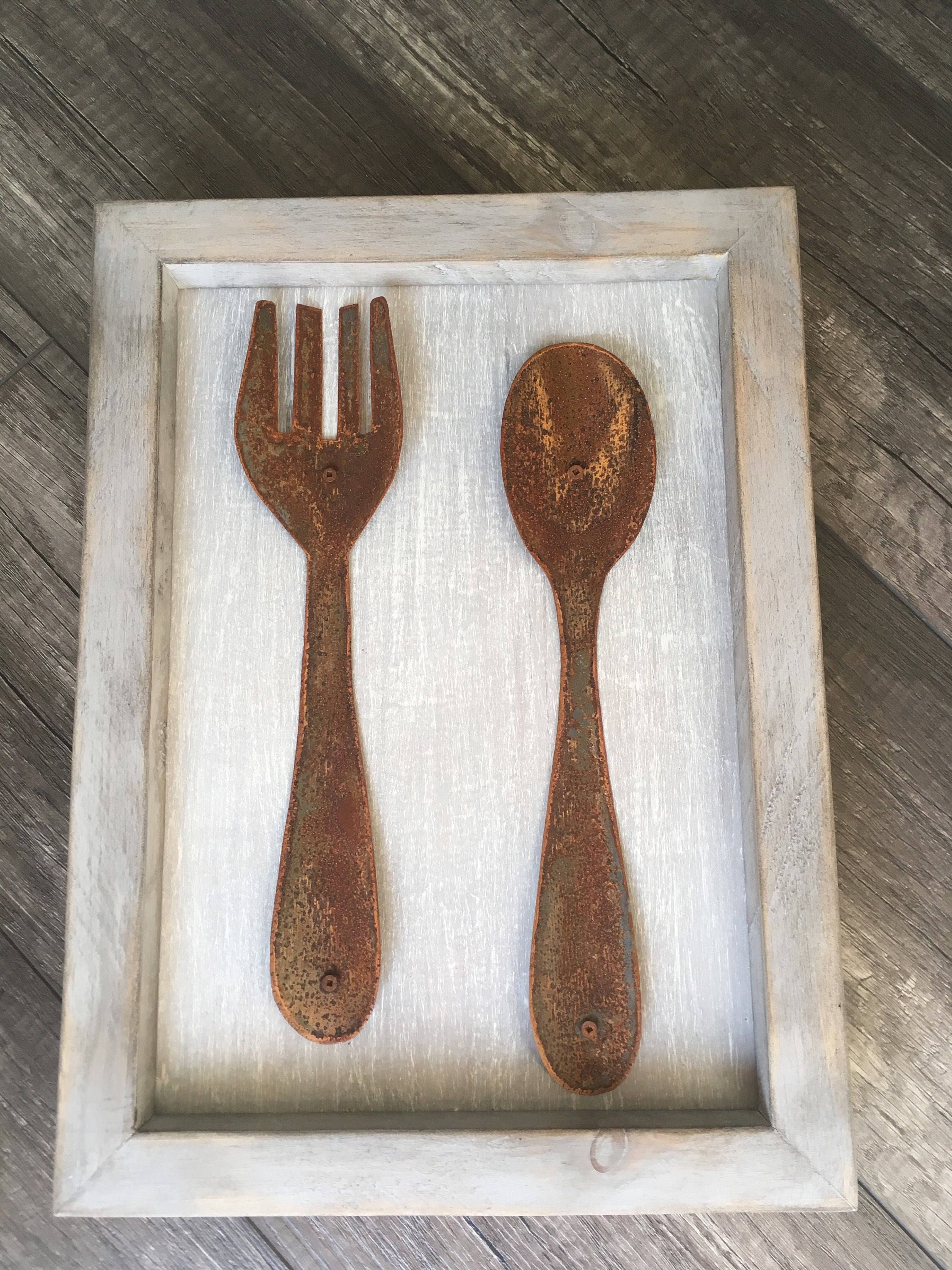 Rustic Metal Fork & Spoon Sign Kitchen Decor Dining Room