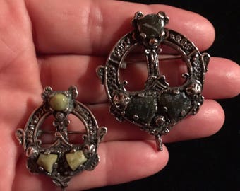 Two Mystical Celtic Tara/Penannular Pins Connemara Marble- Made in Ireland