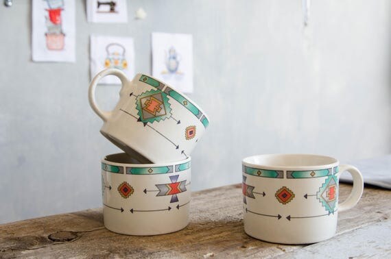 Vintage mugs. Tribal pattern