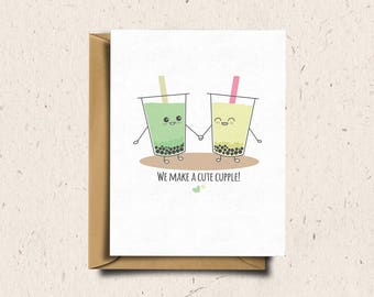 Bubble Tea Greeting Card, Boba Tea, Valentines Day Card, Anniversary Card, Love Card, Cute Card, Kawaii Card | We Make A Cute Cupple!